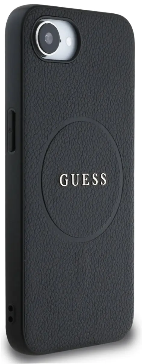 GUESS Grained Ring iPhone 16e Hoesje MagSafe - Zwart - afbeelding 2 van 6