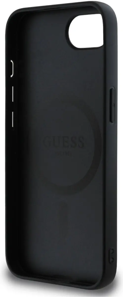 GUESS Grained Ring iPhone 16e Hoesje MagSafe - Zwart - afbeelding 4 van 6