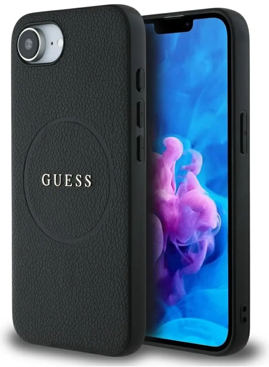 GUESS Grained Ring iPhone 16e Hoesje MagSafe - Zwart - afbeelding 3 van 6