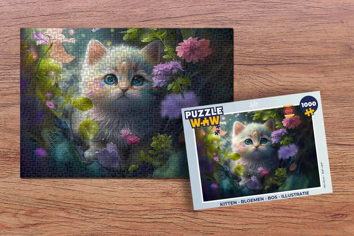 PuzzleWow Kitten Bloemen Bos Legpuzzel 1000 Stuks - Multicolor