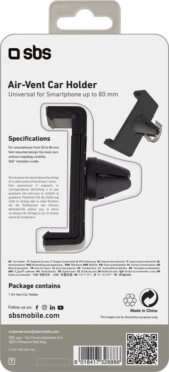SBS Air Clip Ventilatierooster Telefoonhouder Auto TESUPAIRCLIP - Zwart - afbeelding 3 van 6