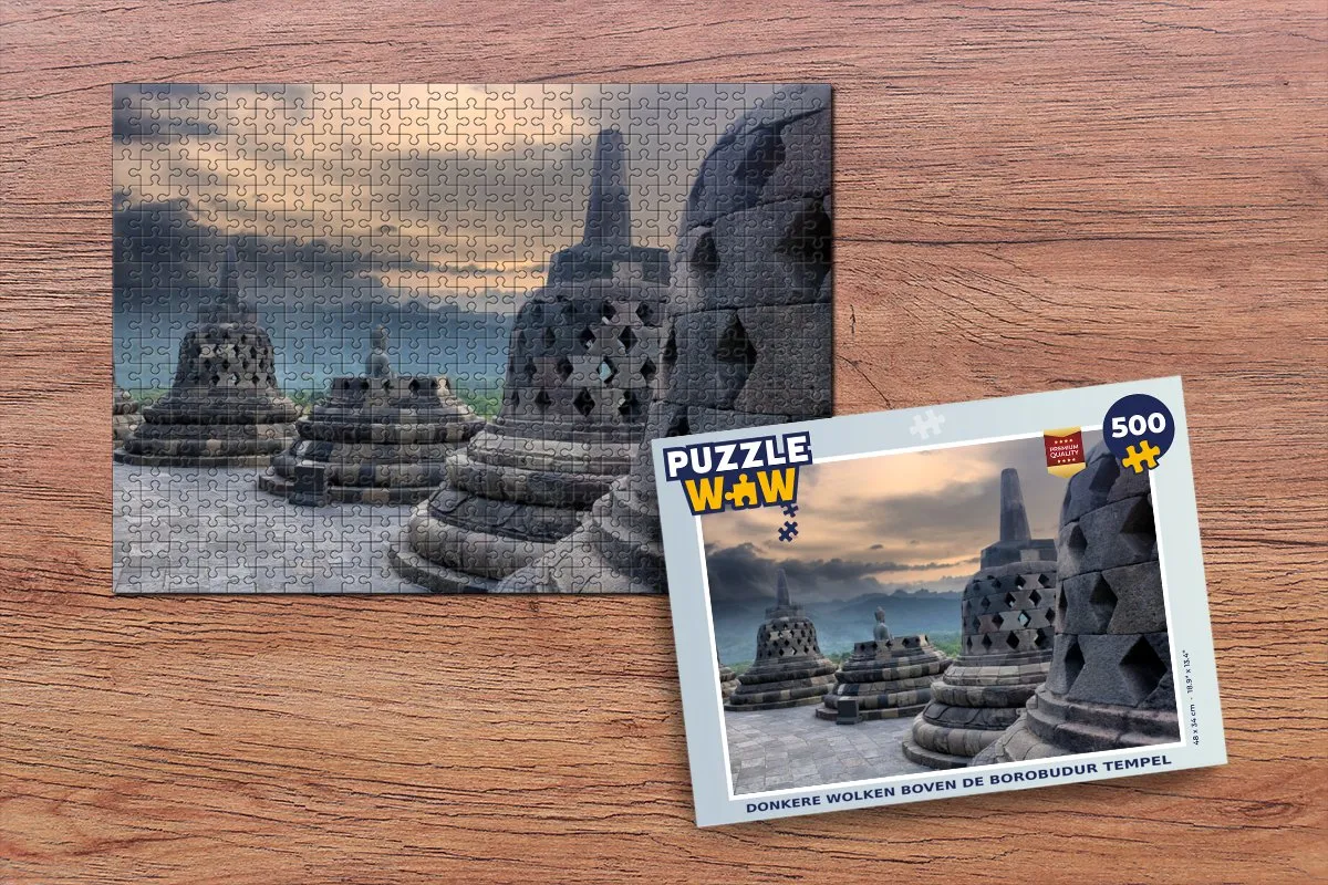 PuzzleWow Donkere Wolken Borobudur Legpuzzel 500 Stuks - Multicolor
