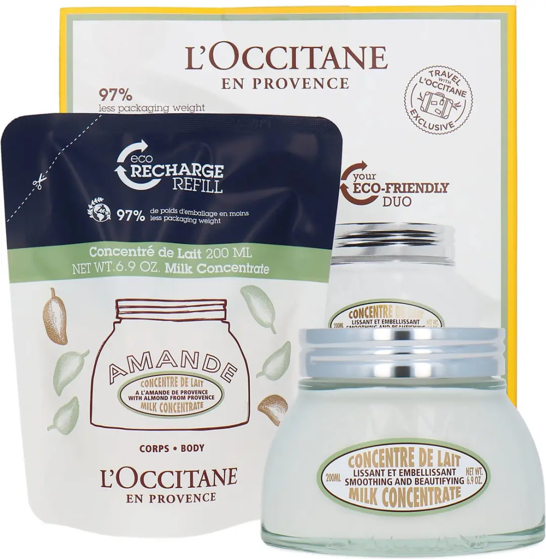L'Occitane en Provence Almond Duo Milk Concentrate & Eco Refill Cadeauset