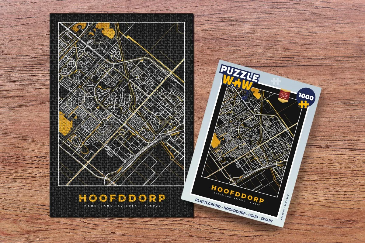 PuzzleWow Hoofddorp Legpuzzel 1000 Stuks - Goud/Zwart