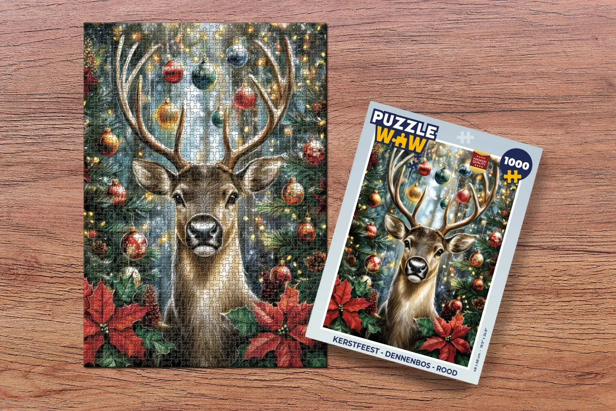PuzzleWow Kerstfeest Dennenbos Puzzle 1000 Stuks - Rood