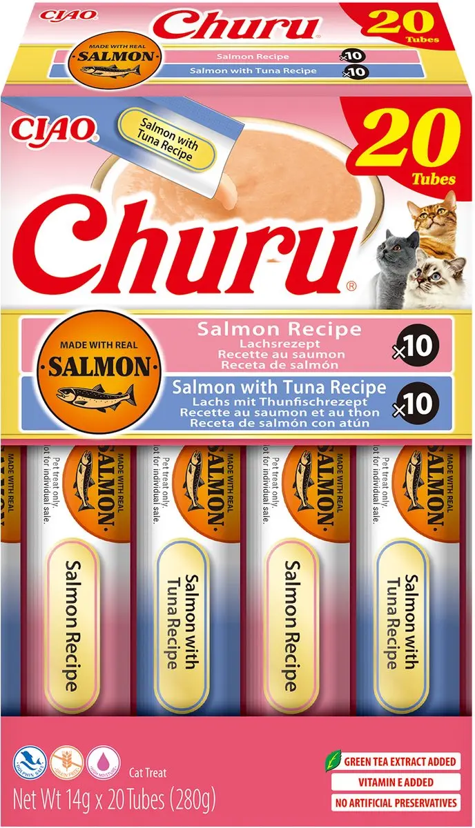 Inaba Ciao Churu Creamy Puree Liquid Kattensnack Zalm & Tonijn 20x14g