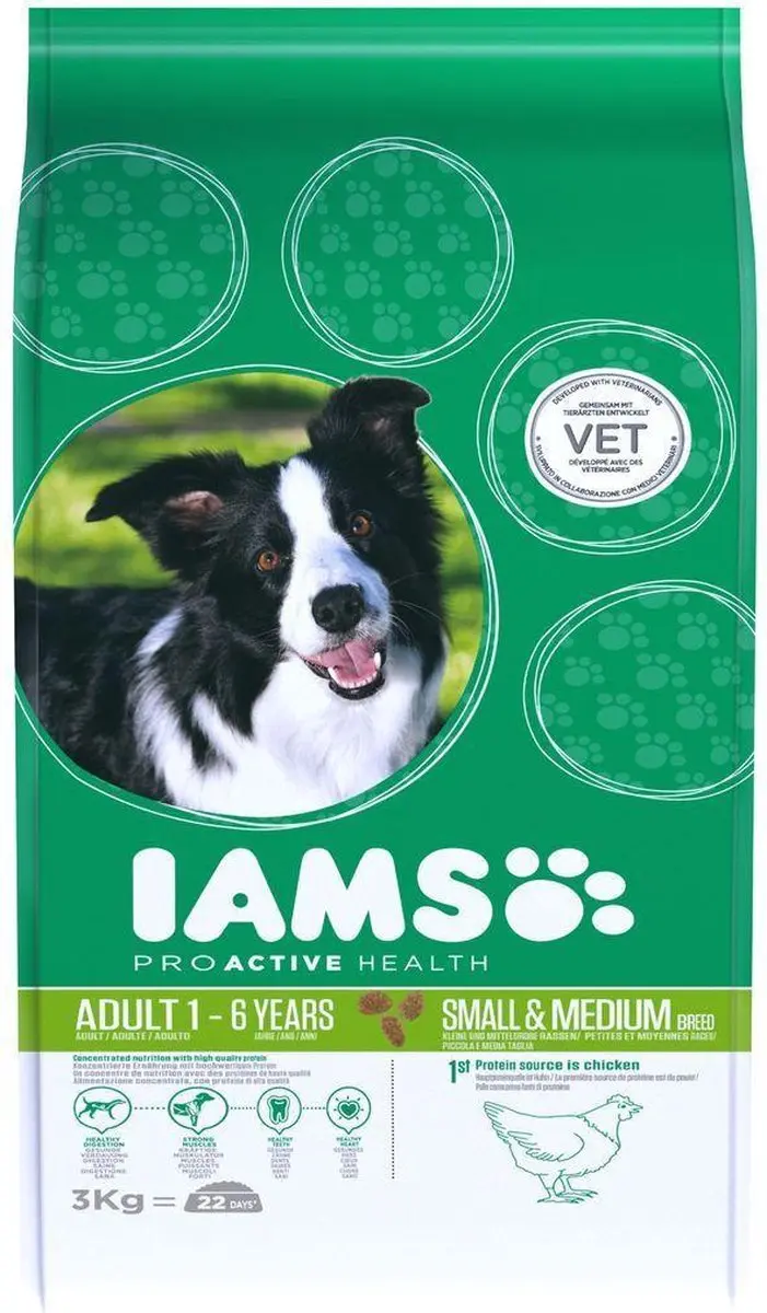 Iams Adult Small/Medium Hondenvoer Kip 12kg