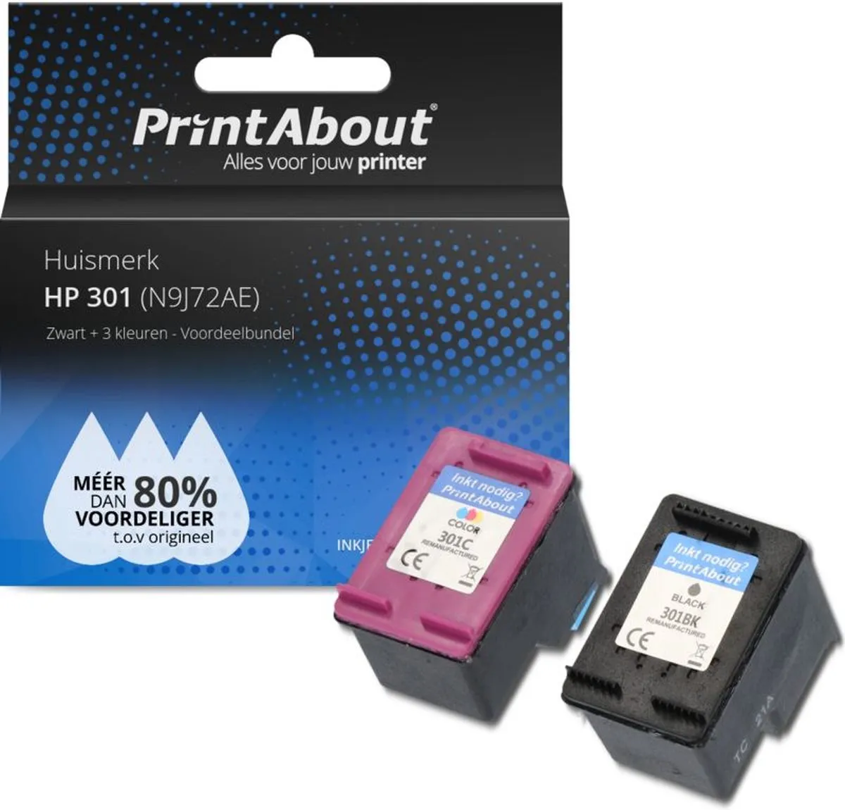PrintAbout HP 301 N9J72AE Voordeelbundel - 4 Cartridges