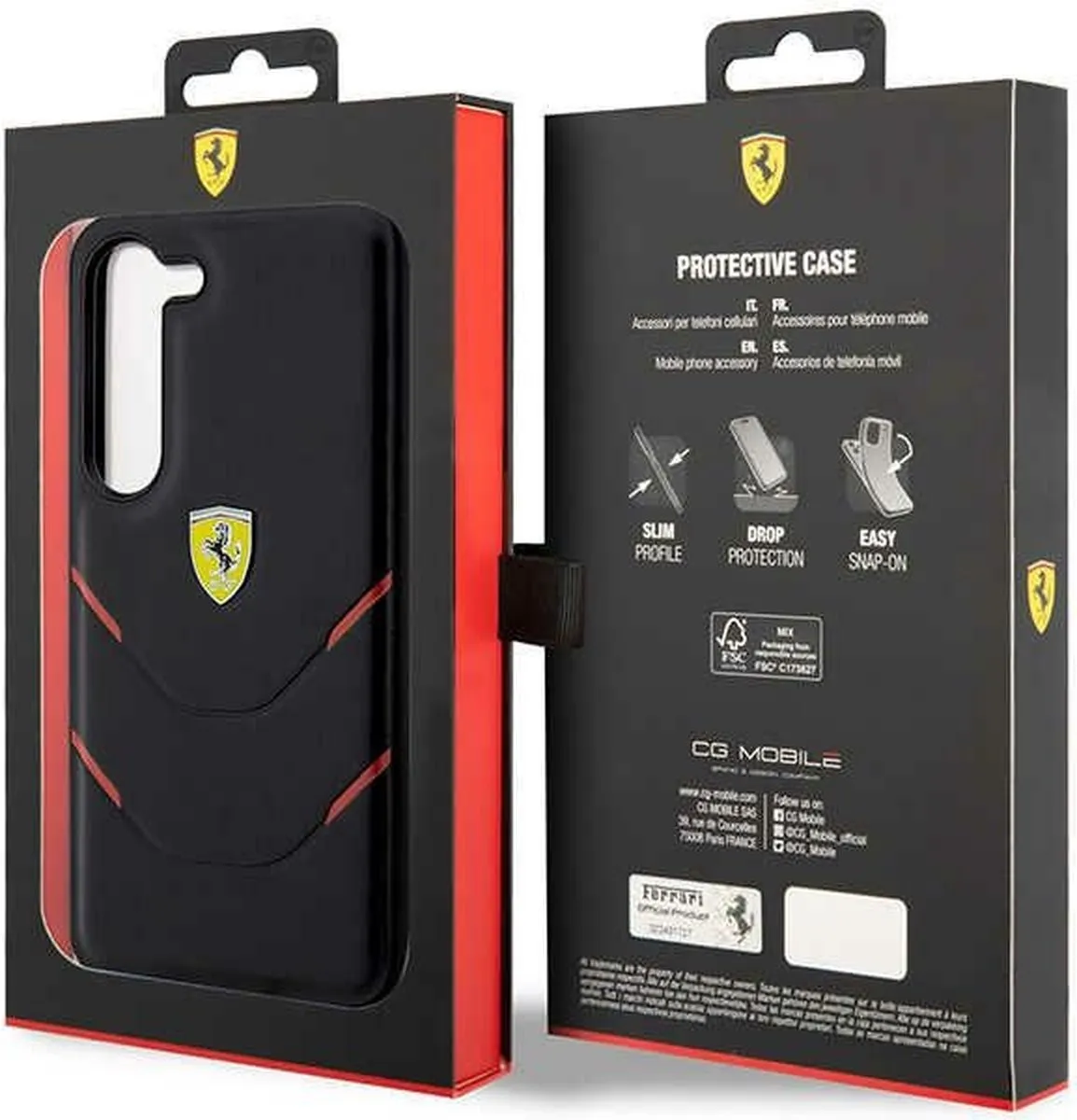 Ferrari FEHCS23SPBAK Koffer - Samsung Galaxy S23 - Zwart Hot Stamp Lines