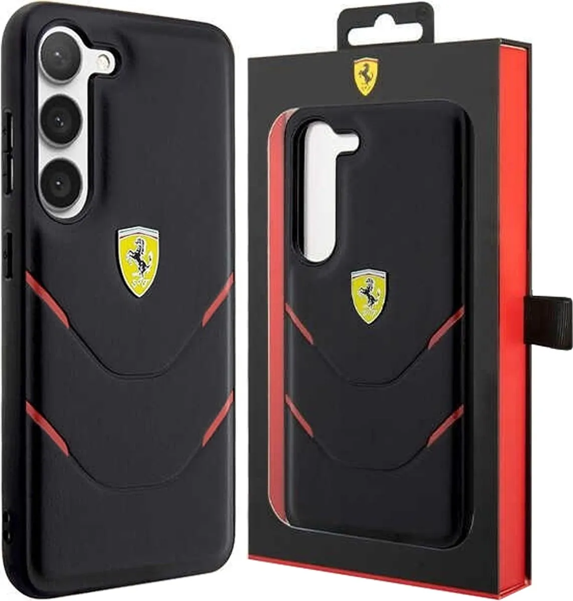 Ferrari FEHCS23SPBAK Koffer - Samsung Galaxy S23 - Zwart Hot Stamp Lines