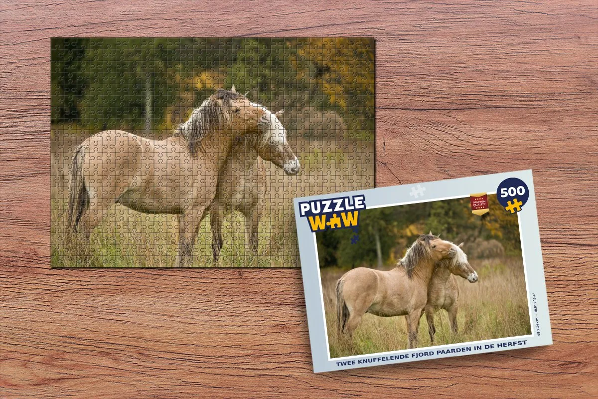 PuzzleWow Legpuzzel 500 Stuks Twee Knuffelende Fjordpaarden Multicolor