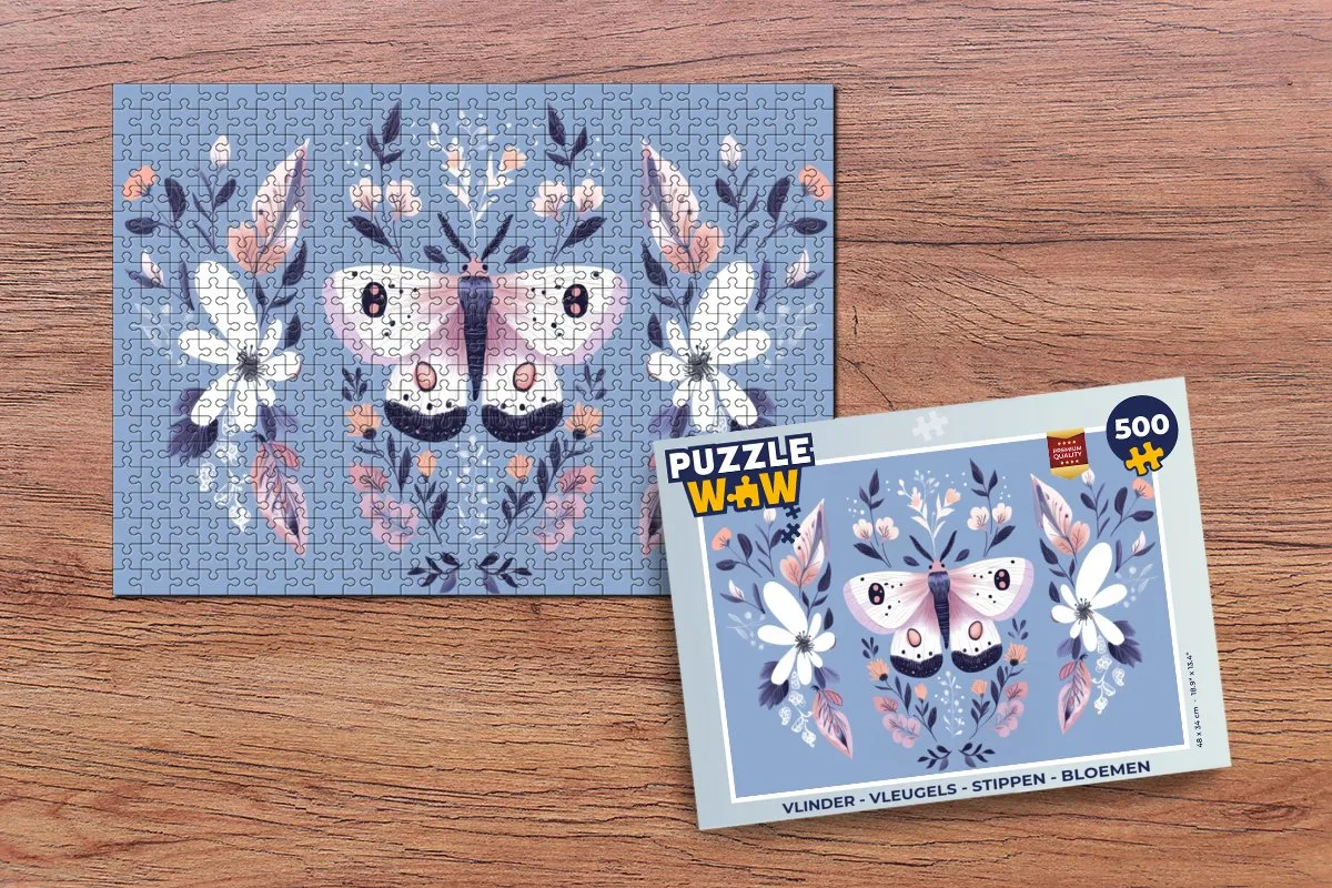 PuzzleWow Vlinder Puzzel 500 Stuks - Bloemen & Bladeren
