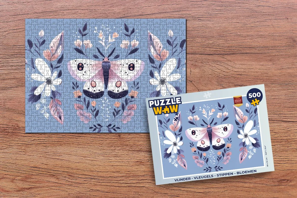 PuzzleWow Vlinder Puzzel 500 Stuks - Bloemen & Bladeren
