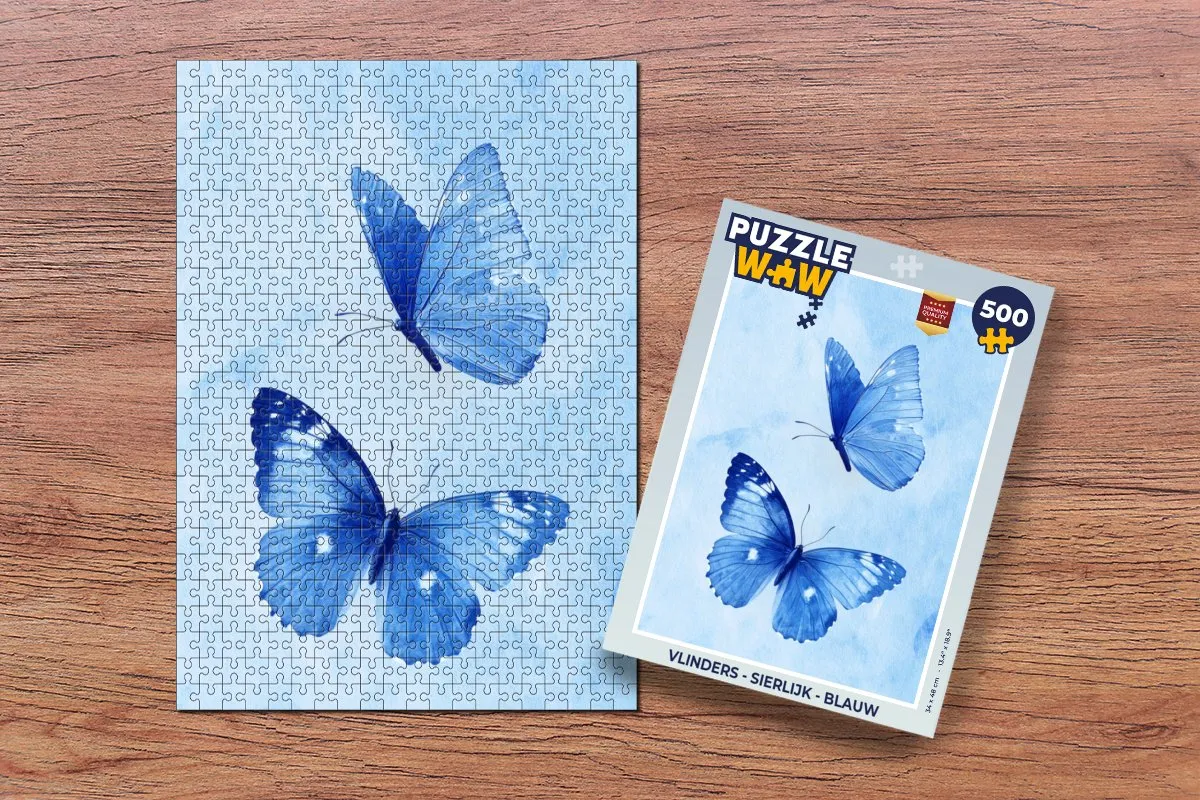 PuzzleWow Vlinders Legpuzzel 500 Stuks - Blauw