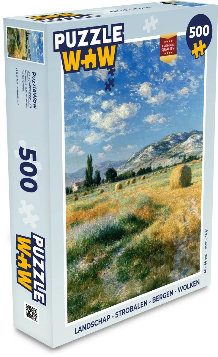 PuzzleWow Landschap Strobalen Bergen Legpuzzel 500 Stuks