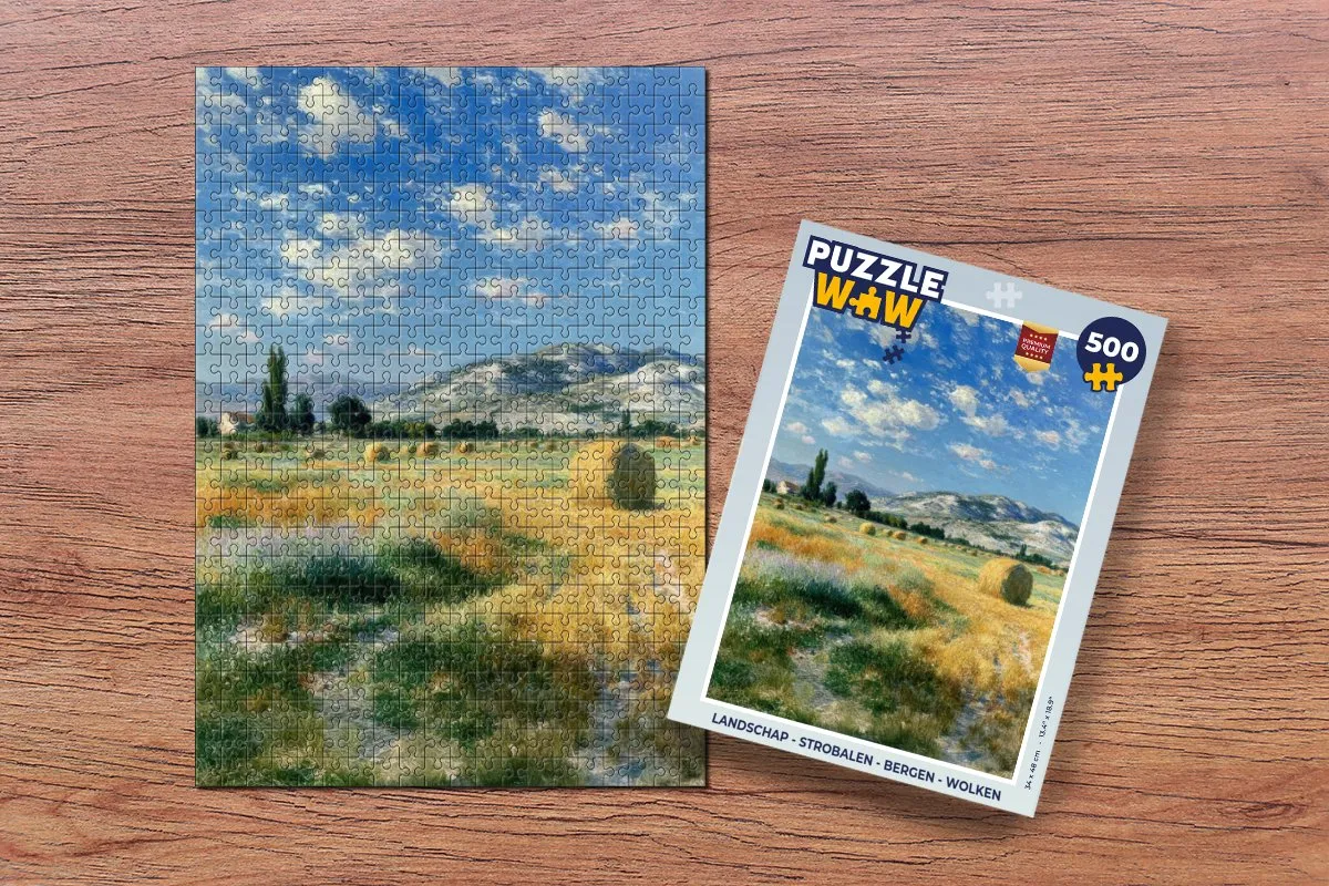 PuzzleWow Landschap Strobalen Bergen Legpuzzel 500 Stuks