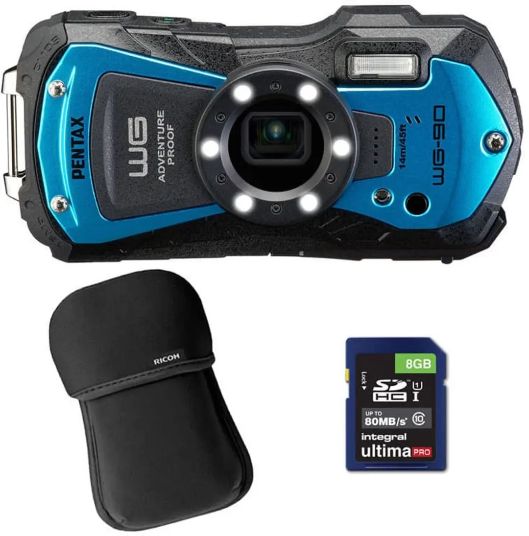 PENTAX Compact Waterproof WG-90 Blau + Tasche + 8GB SD-Karte