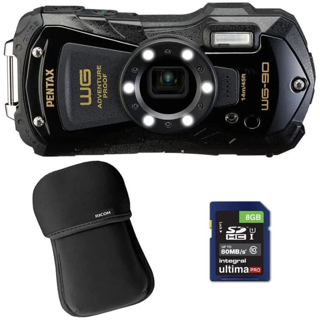 PENTAX Compact Waterproof WG-90 Schwarz + Tasche + 8GB SD-Karte