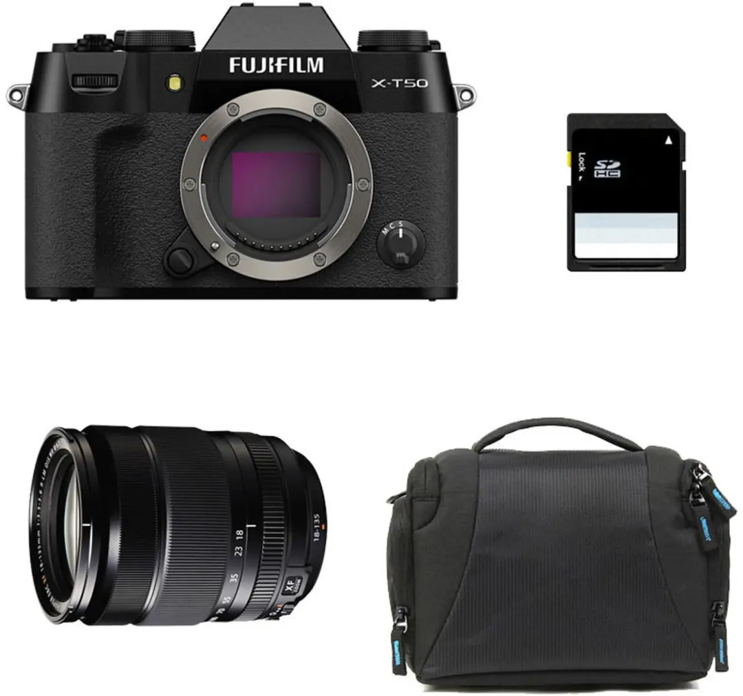 FUJIFILM X-T50 SCHWARZ + 18-135mm Objektiv + Tasche + 8GB SD-Karte