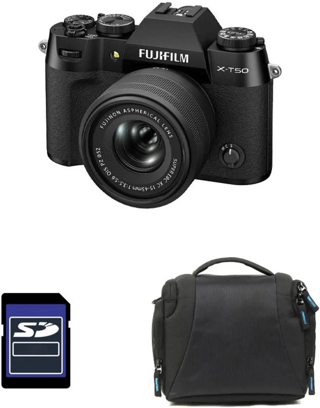 FUJIFILM X-T50 SCHWARZ + 15-45mm Objektiv + Tasche + 8GB SD-Karte