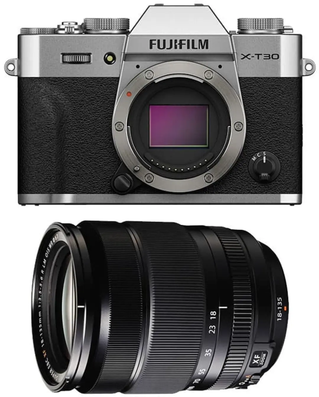 FUJIFILM X-T30 III SILBER + 18-135mm f/3.5-5.6 OIS WR Objektiv Schwarz
