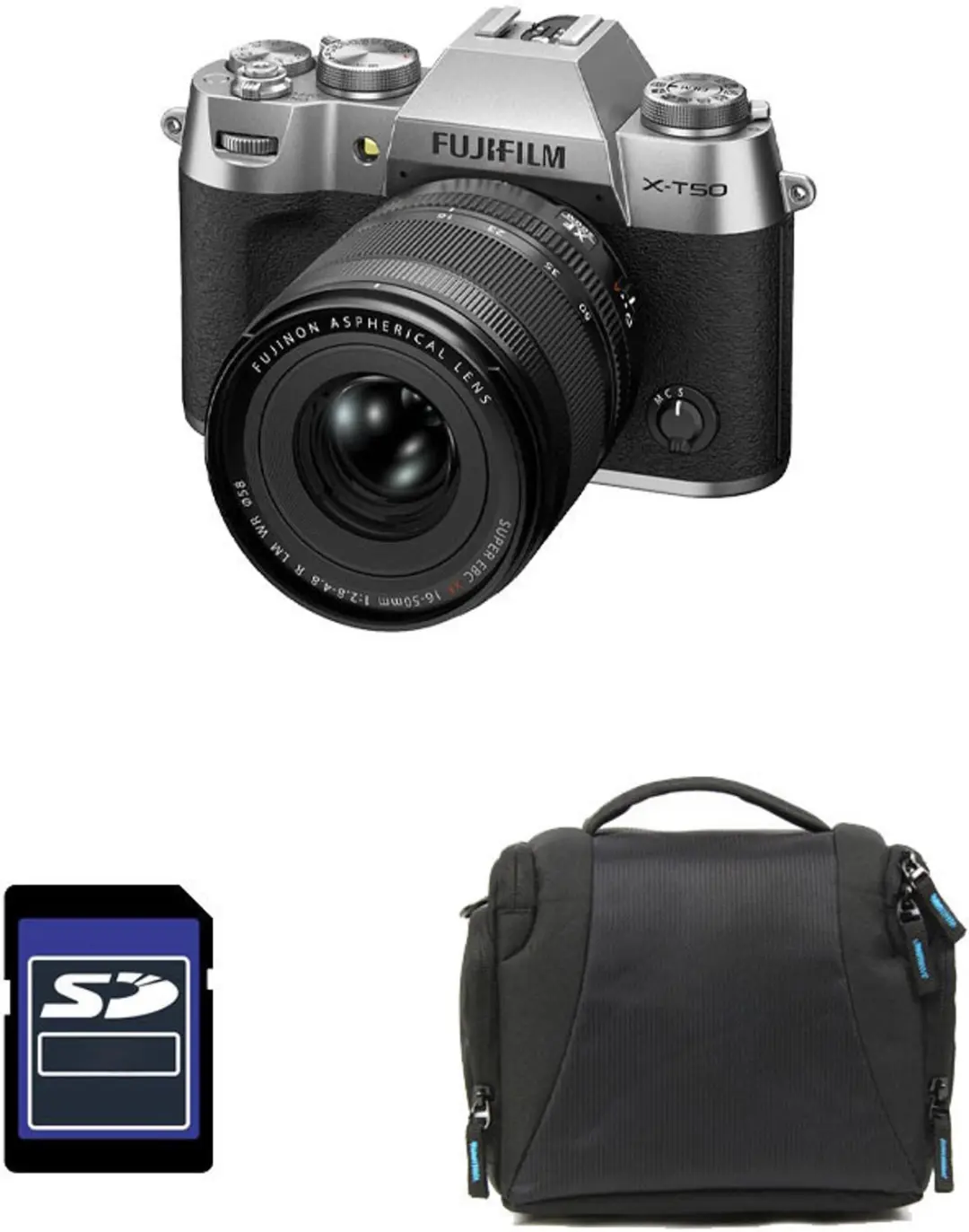 FUJIFILM X-T50 Silber + 16-50 + Tasche + 8 GB SD-Karte