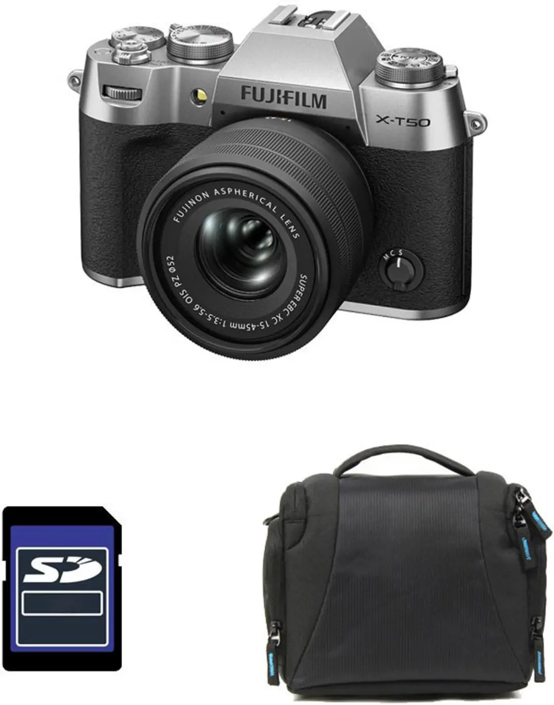 FUJIFILM X-T50 Silber + 15-45 + Tasche + 8 GB SD-Karte