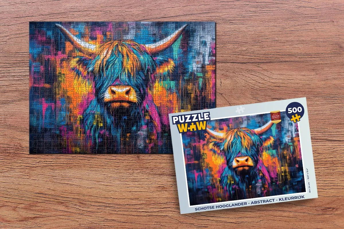 PuzzleWow Schotse Hooglander Abstract Legpuzzel 500 Stuks