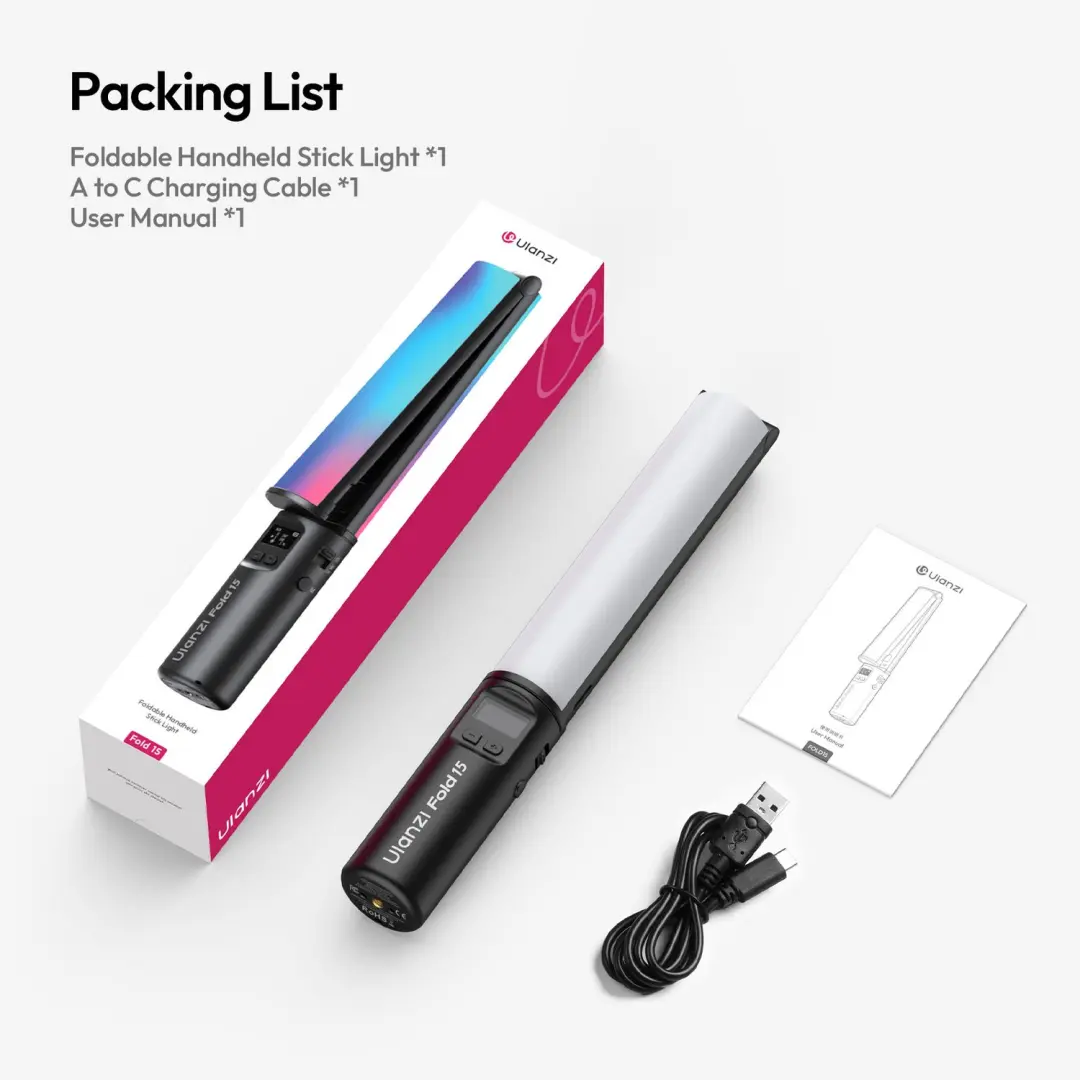 Ulanzi FOLD15 RGB Tube Light - 15W - 2500-9000K - Zwart - afbeelding 4 van 6
