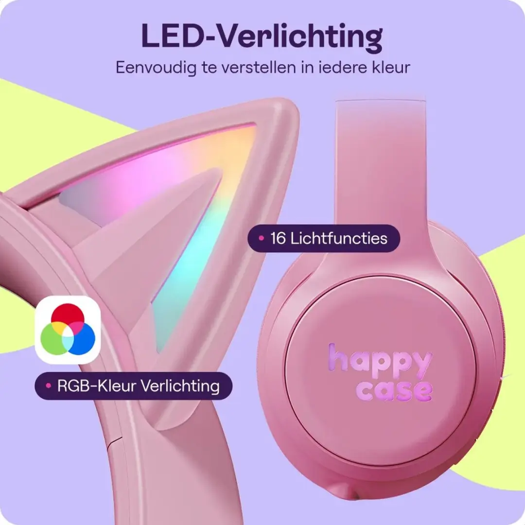 HappyCase Popz HCPC0001 Kinderkoptelefoon - Roze - Kattenoortjes - afbeelding 2 van 6