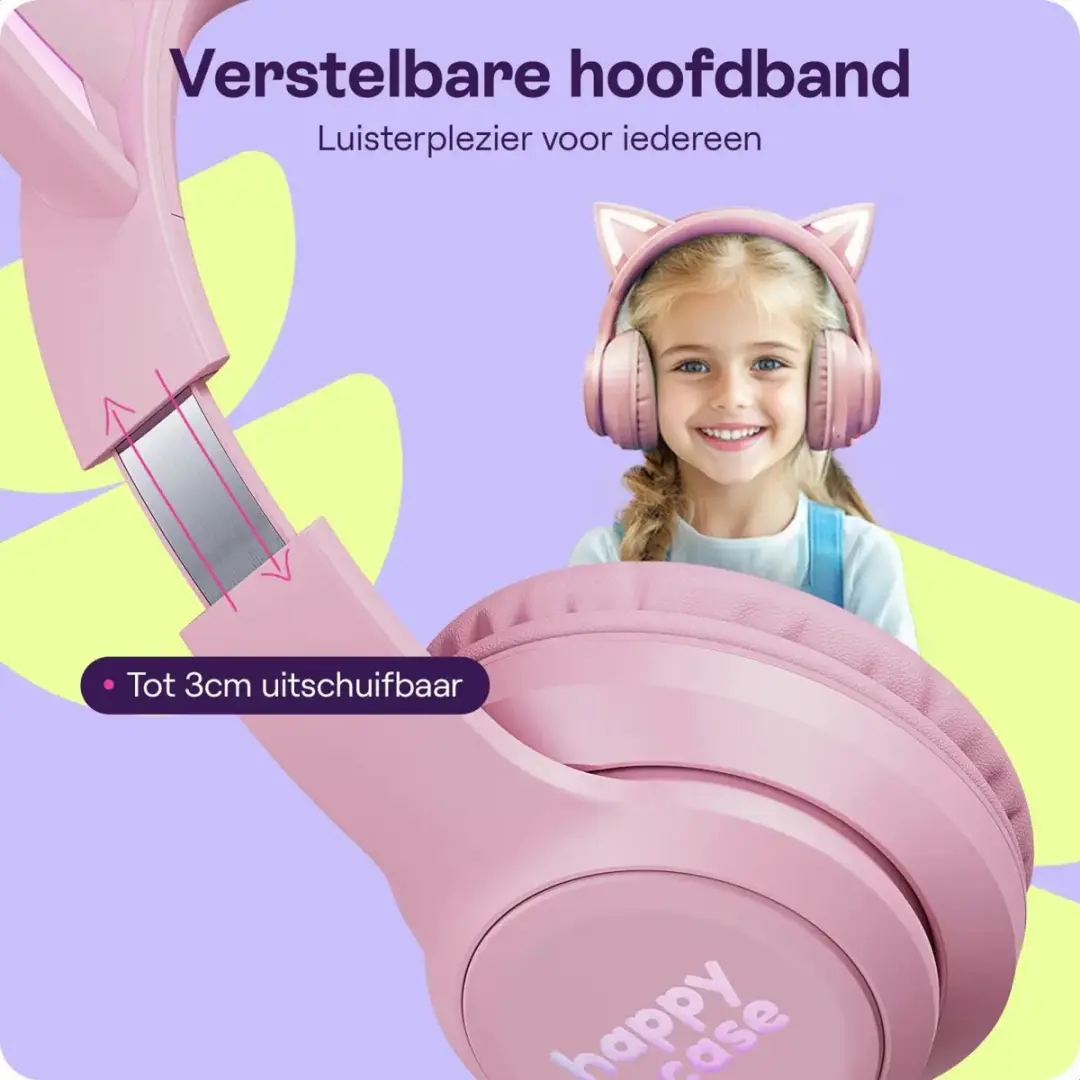 HappyCase Popz HCPC0001 Kinderkoptelefoon - Roze - Kattenoortjes - afbeelding 5 van 6