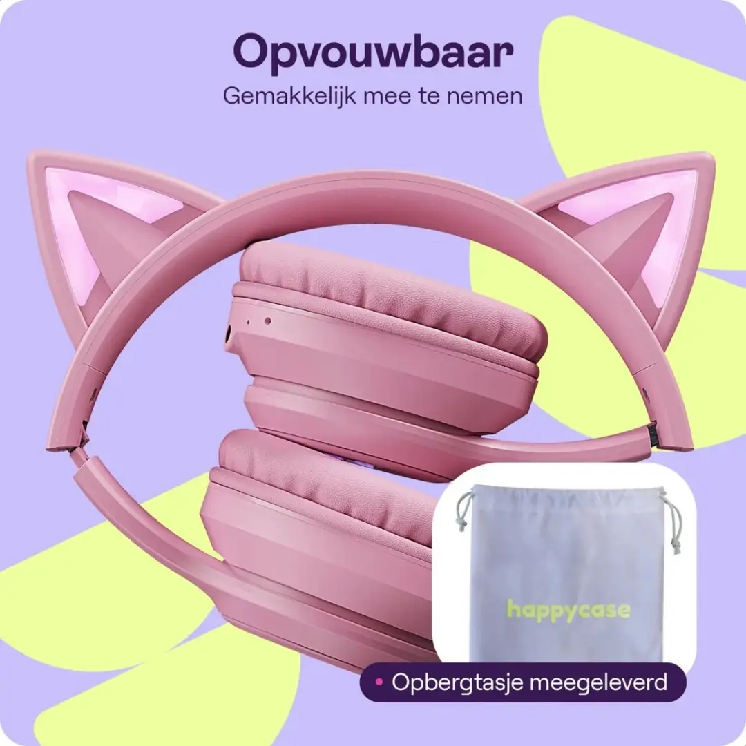 HappyCase Popz HCPC0001 Kinderkoptelefoon - Roze - Kattenoortjes - afbeelding 4 van 6
