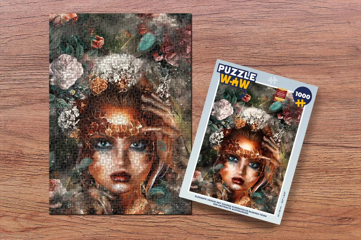 PuzzleWow Bloem Make-up Legpuzzel 1000 Stuks - Goud/Multicolor