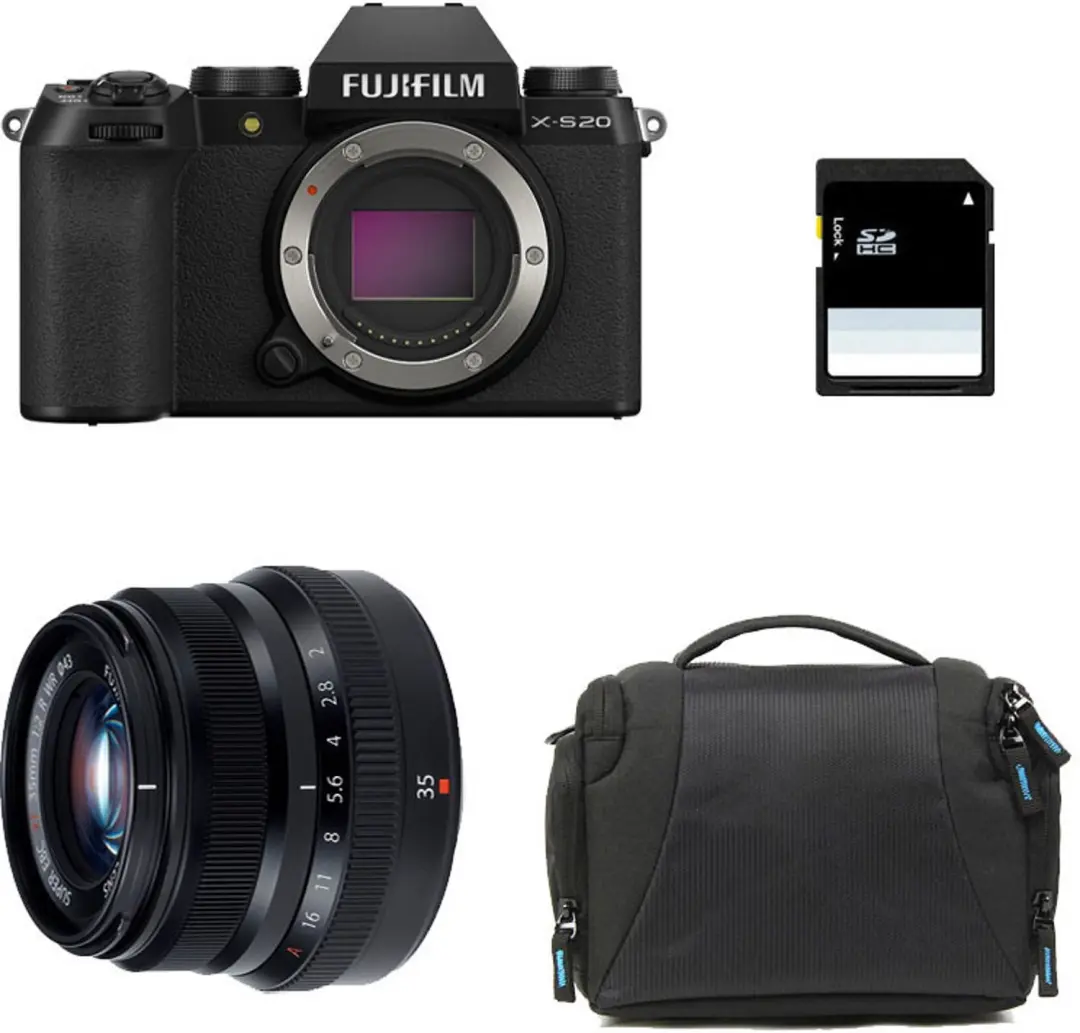 FUJIFILM X-S20 BLACK + 35mm f/2 WR + Tasche + 8 GB SD-Karte