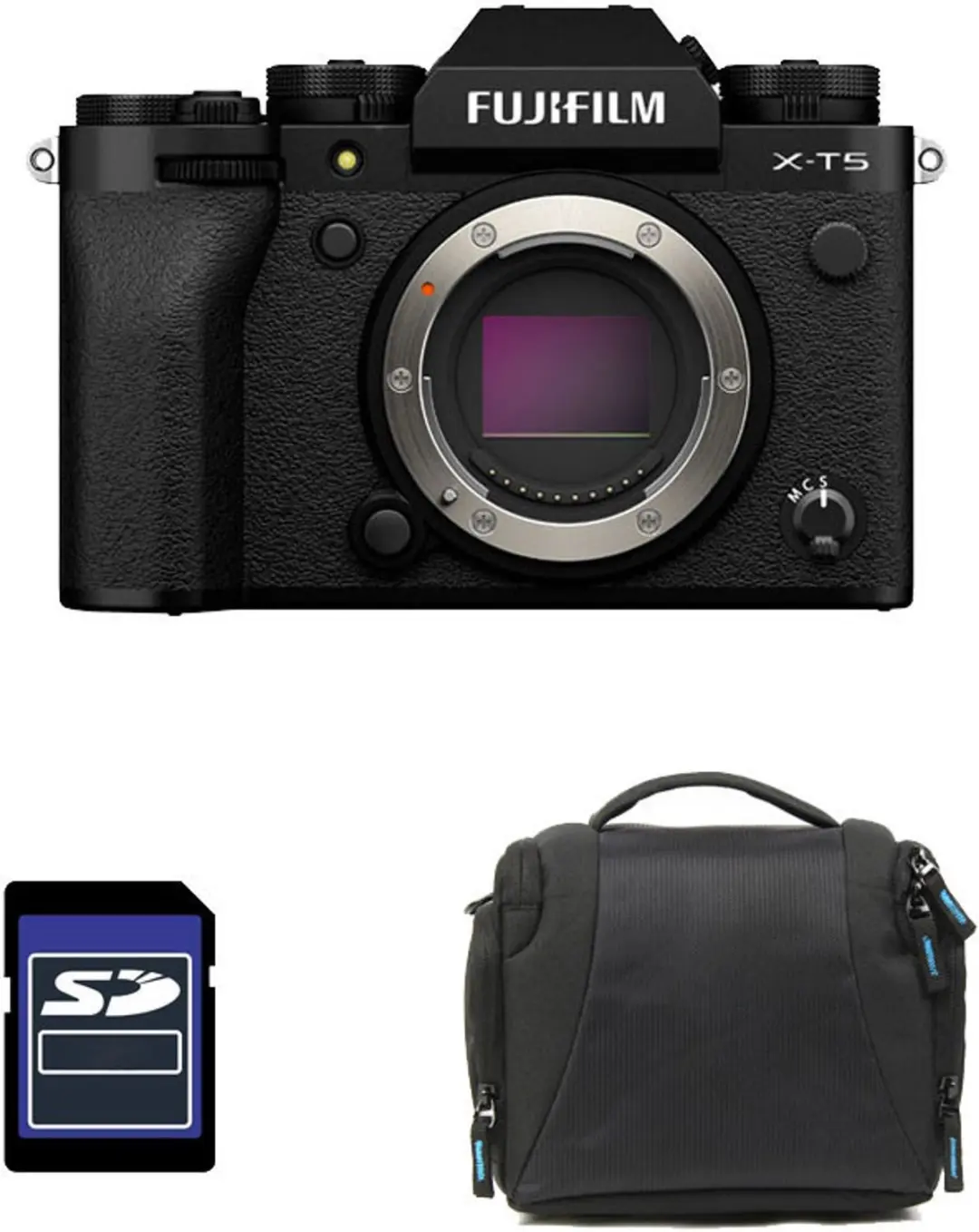FUJIFILM X-T5 (nur Gehäuse, schwarz) + Tasche + 8-GB-SD-Karte