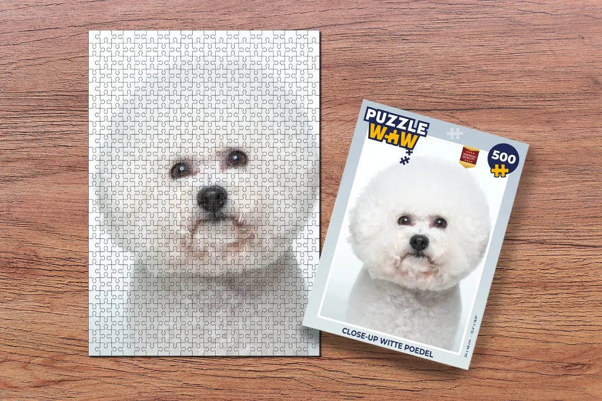 PuzzleWow Close-up Witte Poedel Legpuzzel 500 Stuks - Multicolor