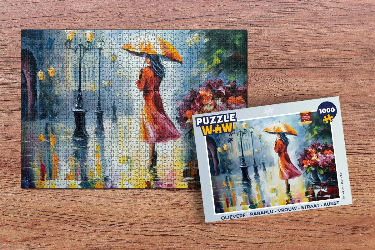 PuzzleWow Paraplu Vrouw Straat Kunst Legpuzzel 1000 Stuks - Multicolor