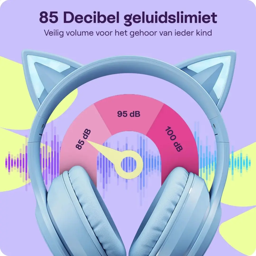 HappyCase Popz Kinder Koptelefoon - Blauw Kattenoortjes - Bluetooth - Volumebegrensd - afbeelding 3 van 6