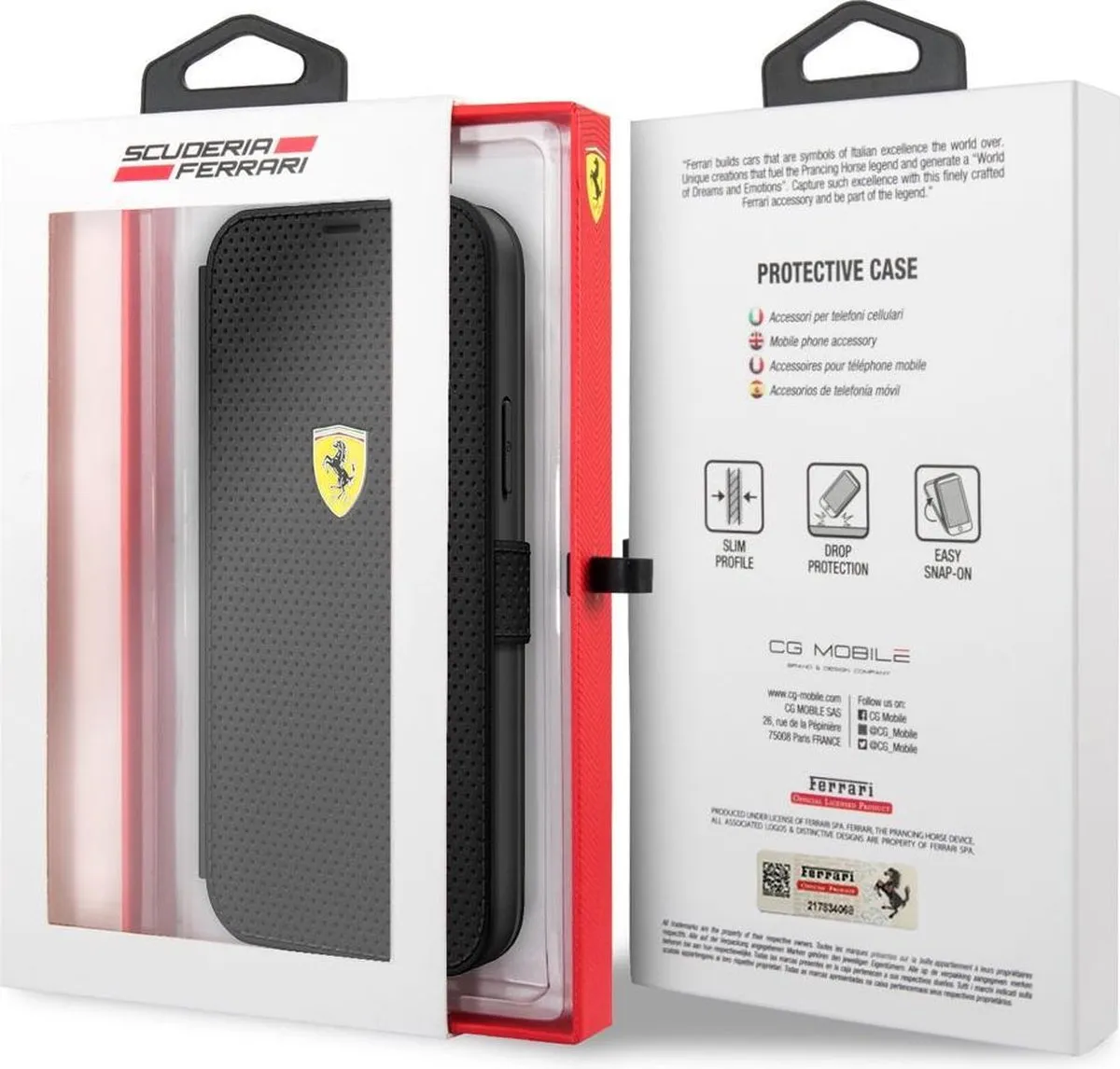 Ferrari Perforated Book Case iPhone 12 Mini - 3 Pasjes - Zwart