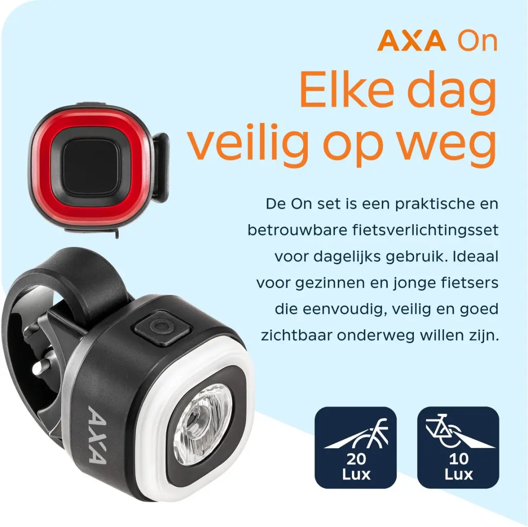 AXA On USB Fietsverlichting Set - 30 Lux - Zwart - afbeelding 4 van 6