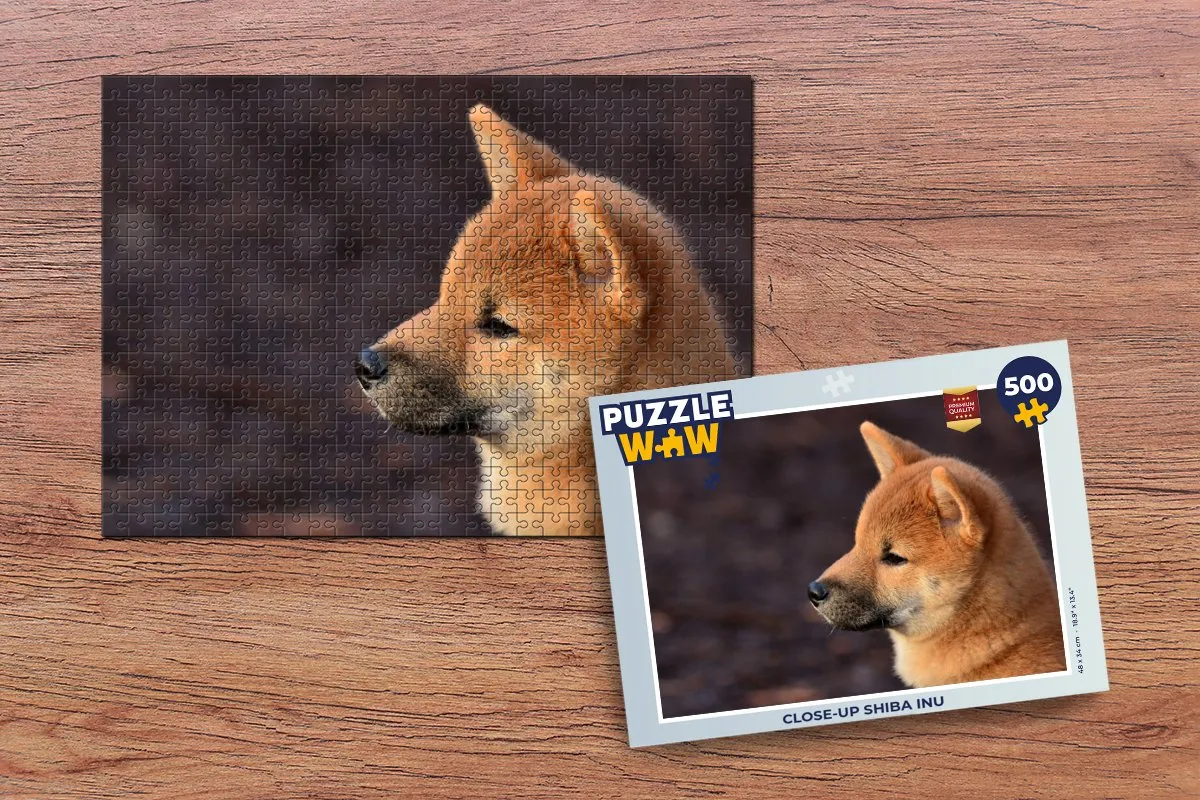 PuzzleWow Close-up Shiba Inu Legpuzzel 500 Stuks - Multicolor