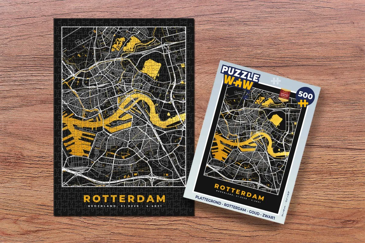 PuzzleWow Rotterdam Legpuzzel 500 Stuks - Goud/Zwart