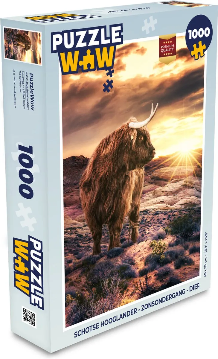 PuzzleWow Schotse Hooglander Zonsondergang Legpuzzel 1000 Stuks