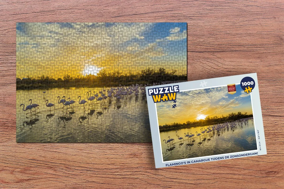 PuzzleWow Legpuzzel Flamingo's Camargue Zonsondergang 1000 Stuks - Multicolor