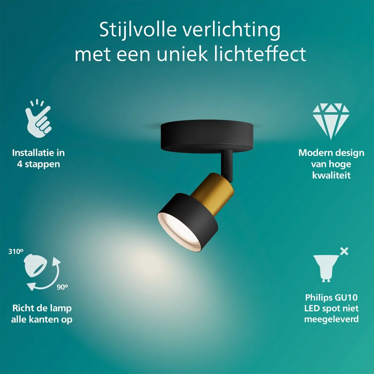Philips Conduit Spot Wandspot GU10 LED - Zwart/Goud