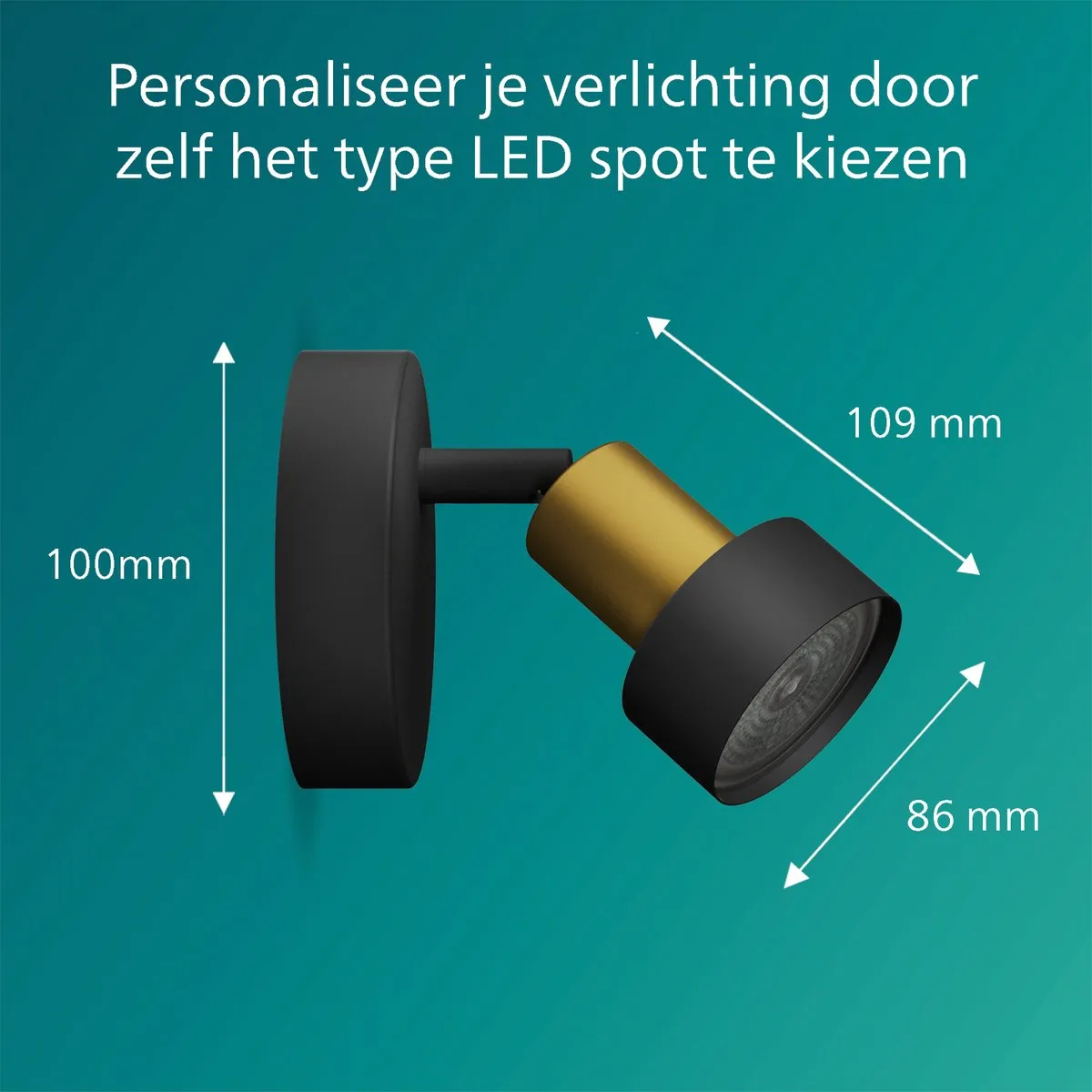 Philips Conduit Spot Wandspot GU10 LED - Zwart/Goud - afbeelding 6 van 6