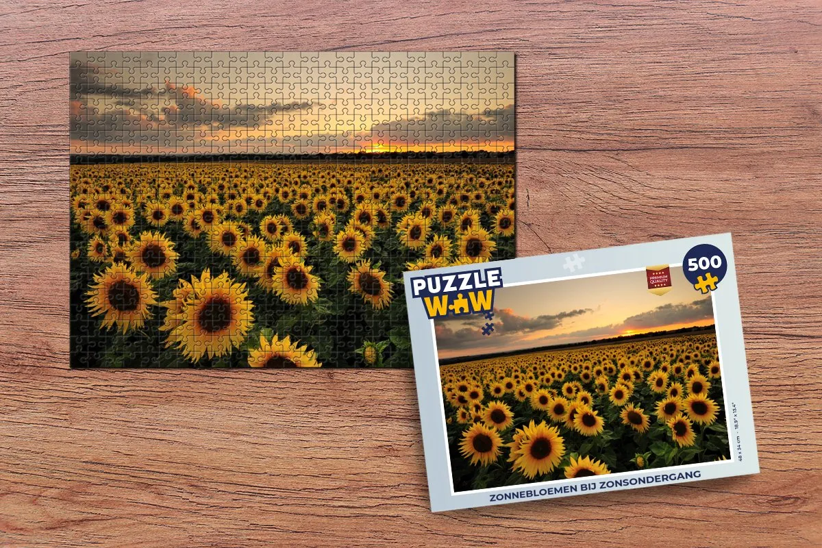 PuzzleWow Zonnebloemen bij zonsondergang Legpuzzel 500 Stuks - Multicolor