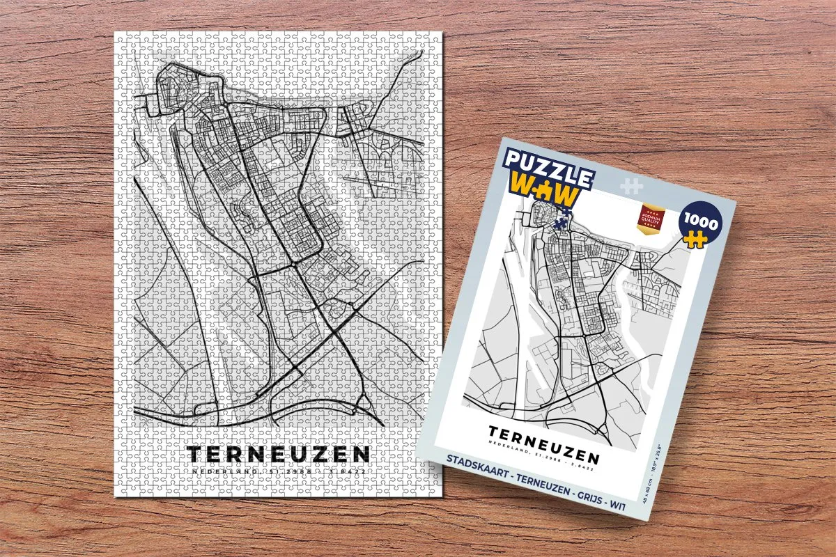 PuzzleWow Stadskaart Terneuzen Legpuzzel 1000 Stuks - Multicolor