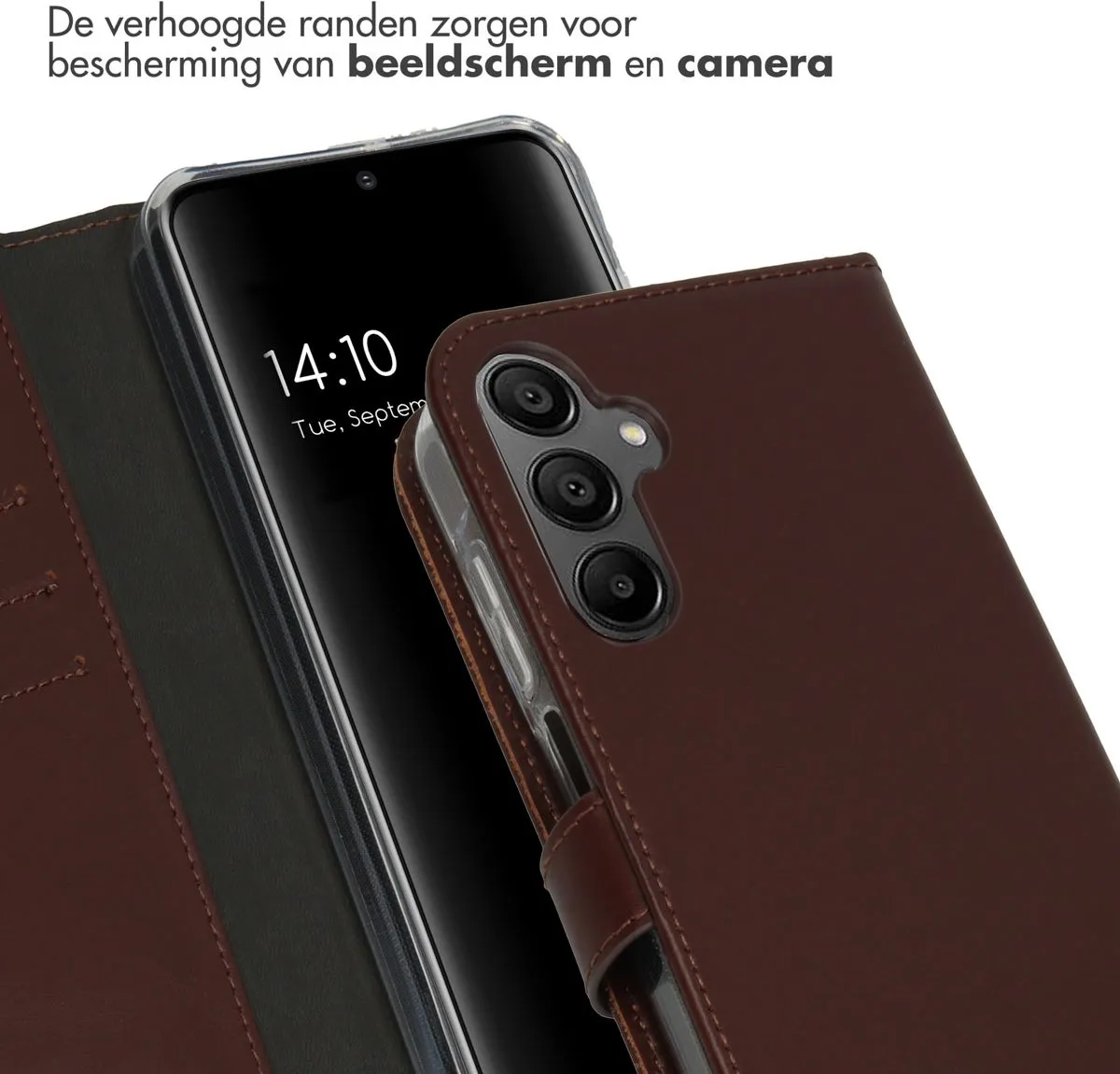 Selencia Hoesje Samsung Galaxy A15 - Echt Leder Bookcase Donkerbruin
