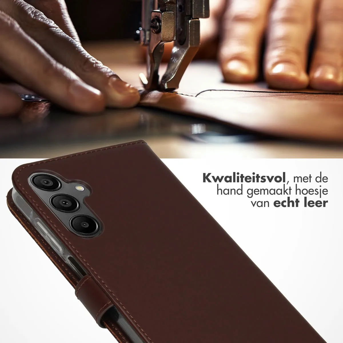 Selencia Hoesje Samsung Galaxy A15 - Echt Leder Bookcase Donkerbruin